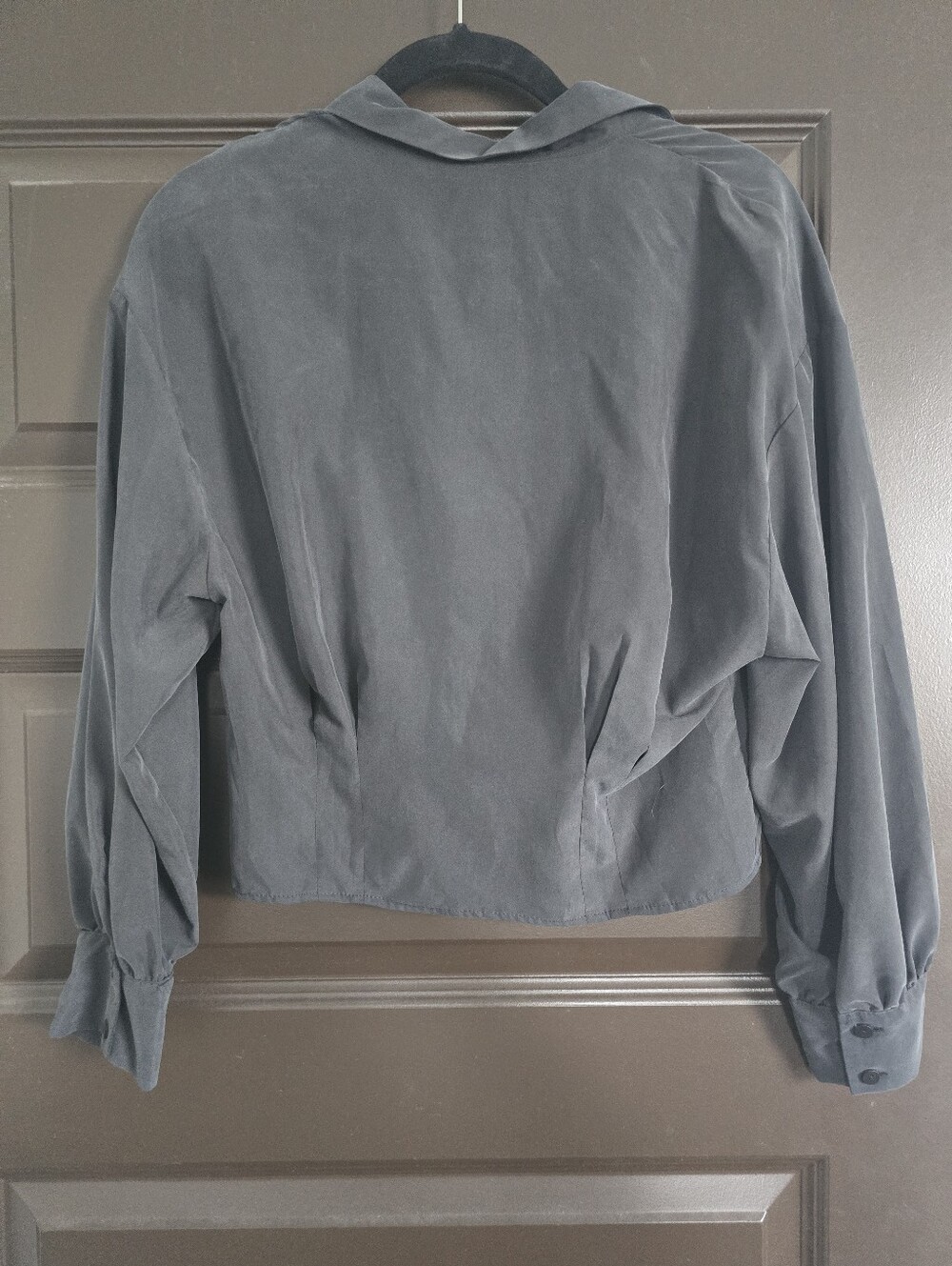 NWT Zara Women's Tailored Button-Front Crop Shirt- Charcoal Gray Size S - Picture 7 of 7